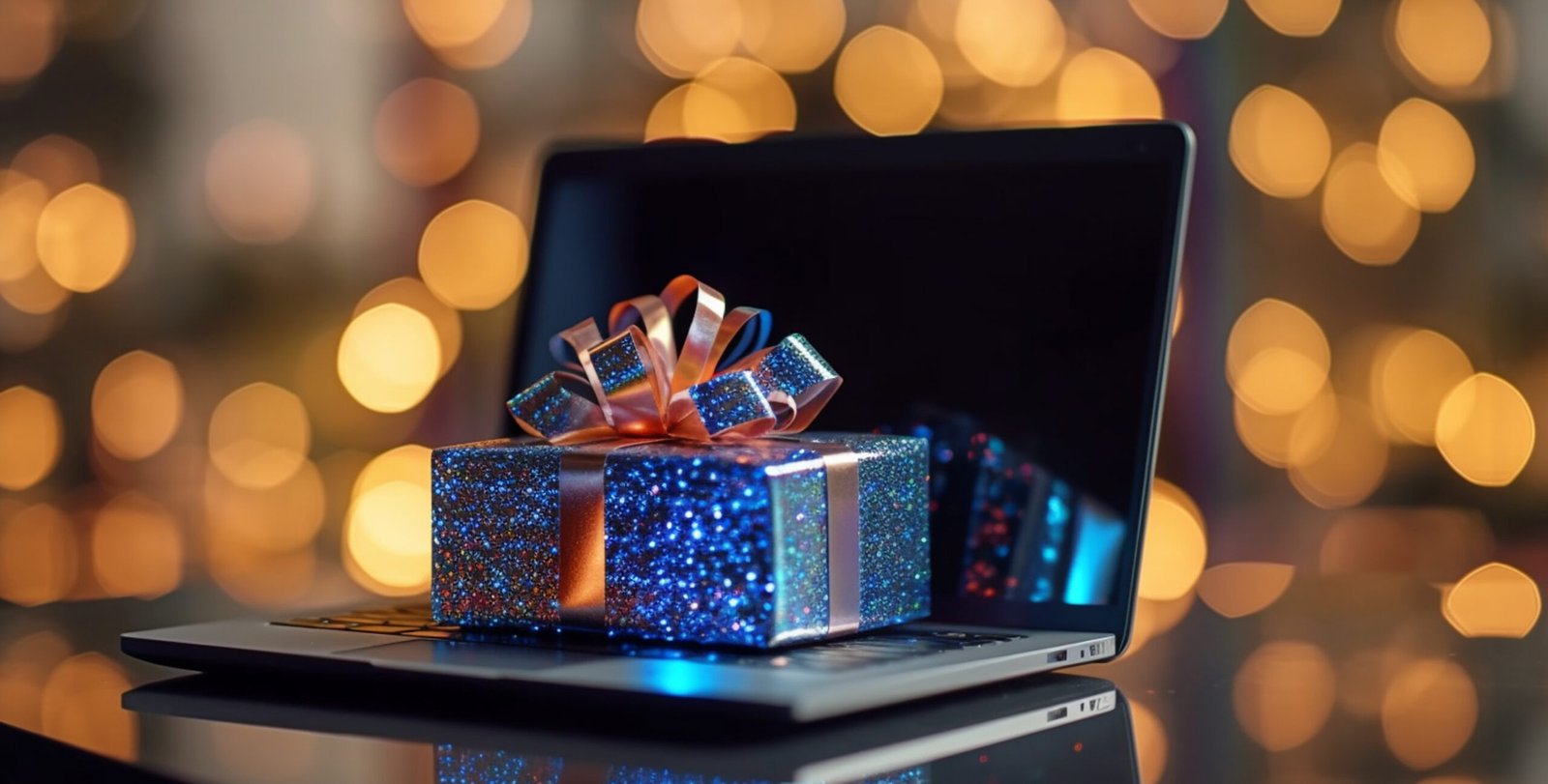 Gift box and laptop. Generative Ai